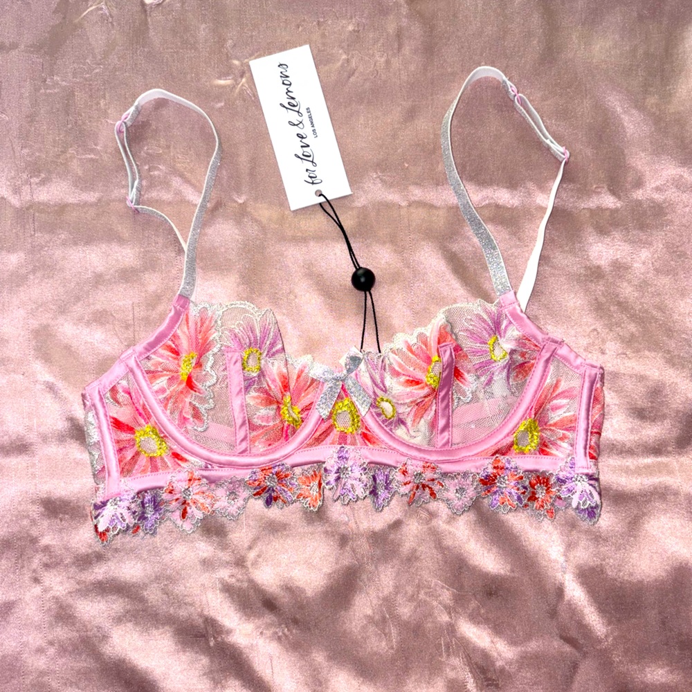 For Love And Lemons Pink Floral Lace Bra